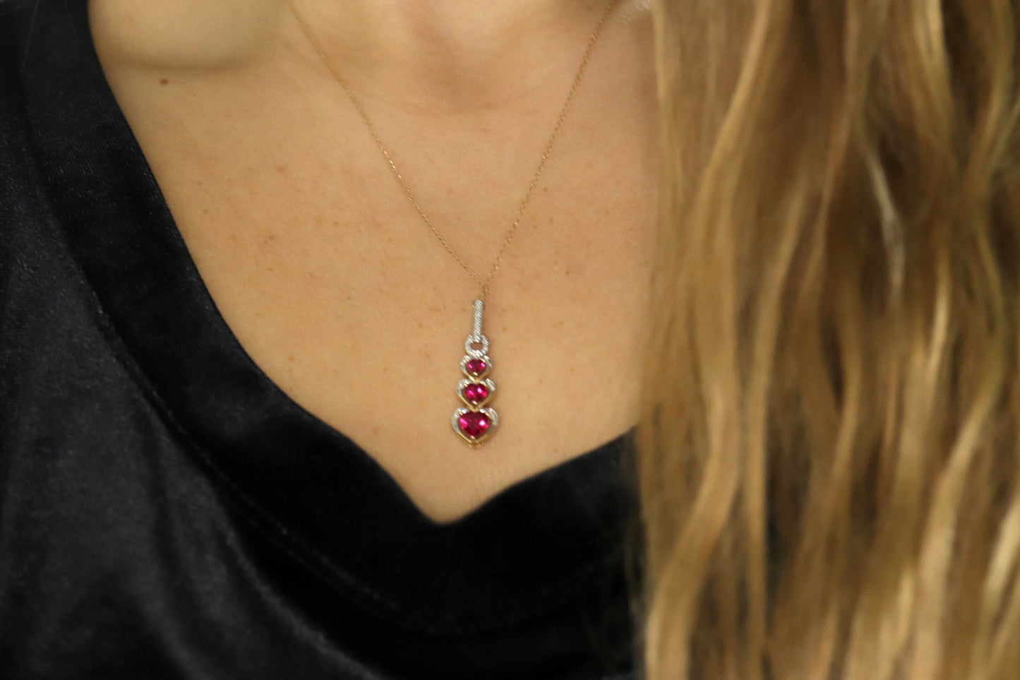 10k Ruby Faceted Heart with Diamond Necklace. 10k THL chain necklace and Pendant. st(78)