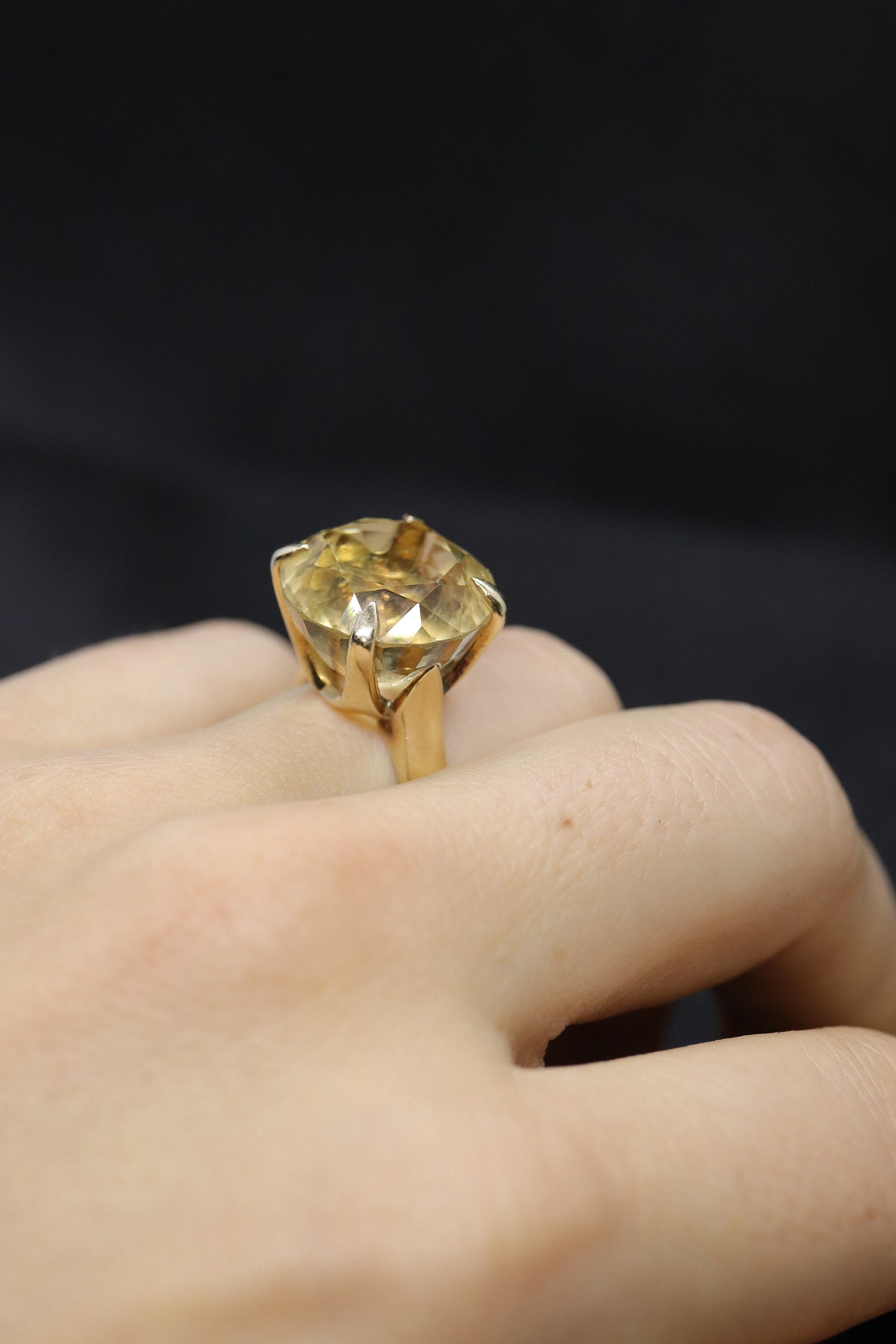 Large Yellow Citrine ring. 14k yellow gold Heavy Large Prong Set Round Citrine