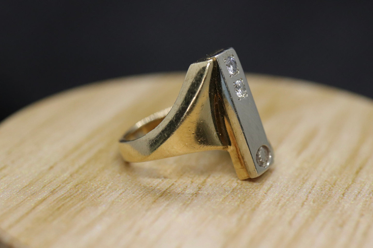 14k Jostens Twin DIAMOND ring. 14k White and Yellow gold bypass ring. Beautiful pinky ring. Sz4