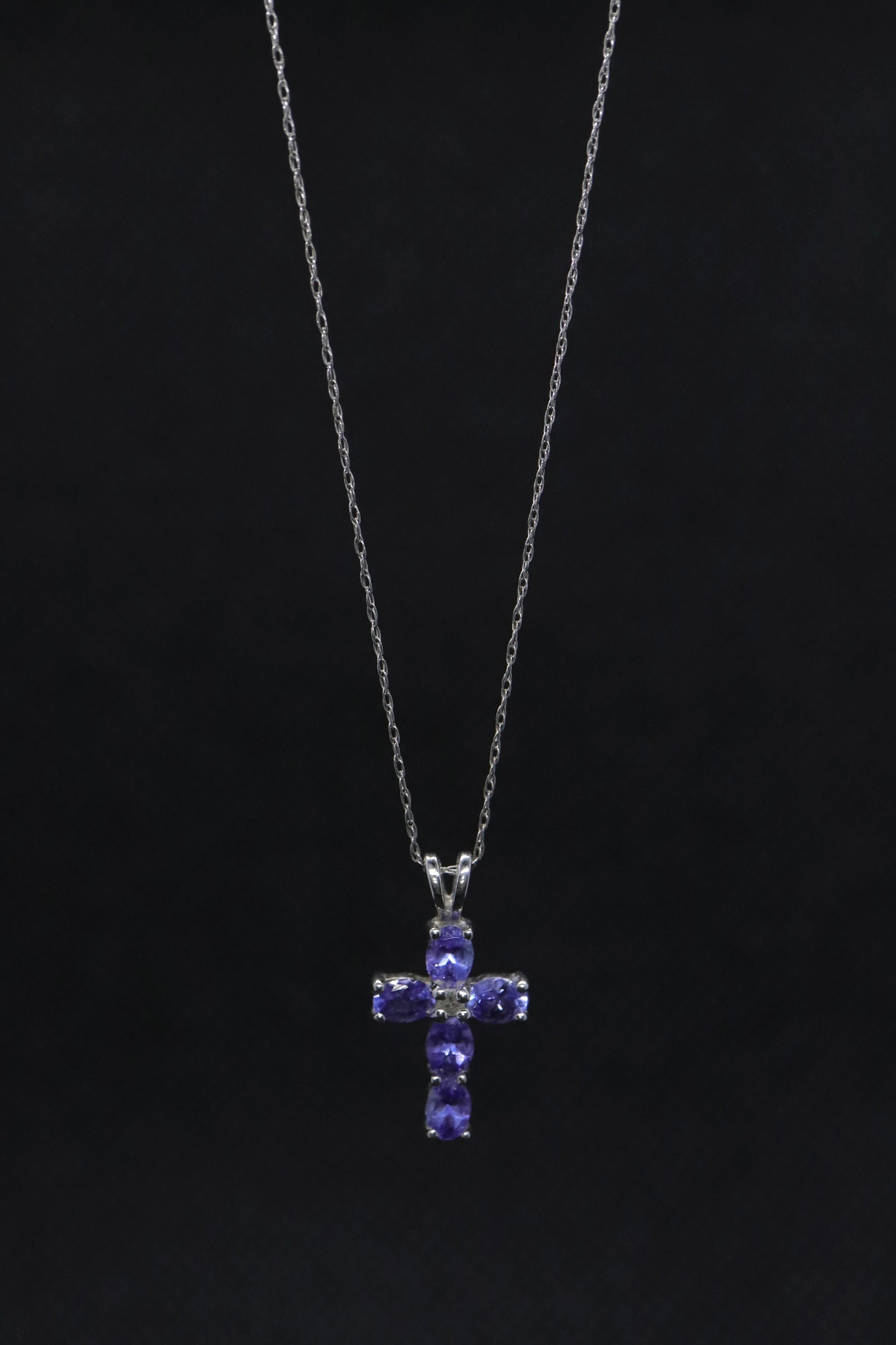 10k Tanzanite and diamond Cross Pendant. Crucifix Christian diamond necklace
