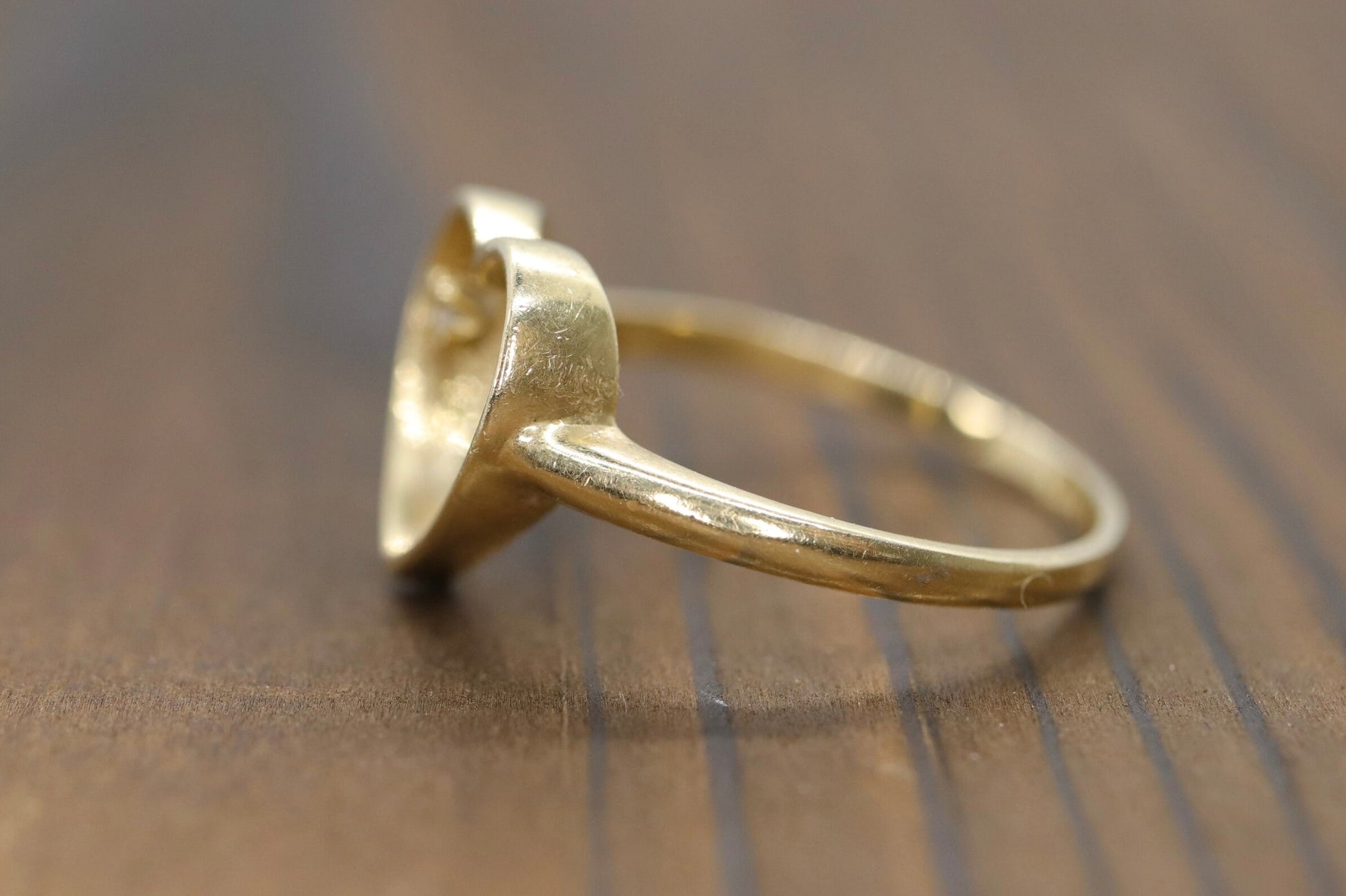 14k Open Heart and diamond ring. Dainty Heart love beat ring.