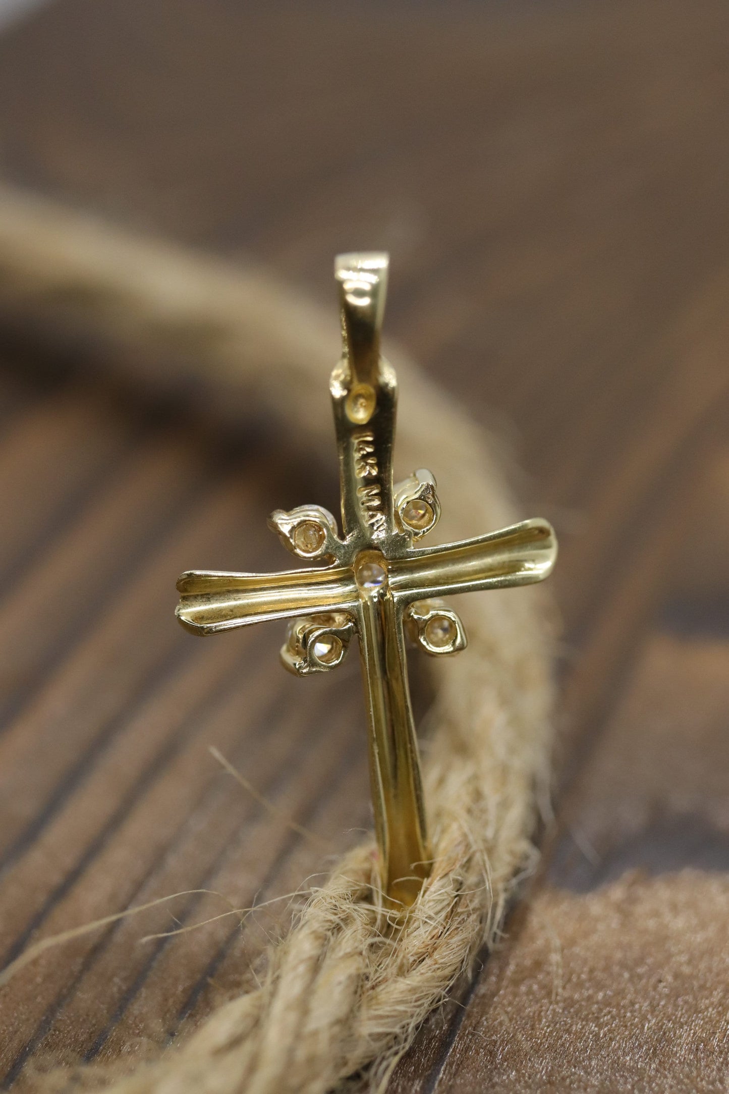 14k Gold Cross Crucifix with Diamond cluster. 14k Cross diamond slide pendant