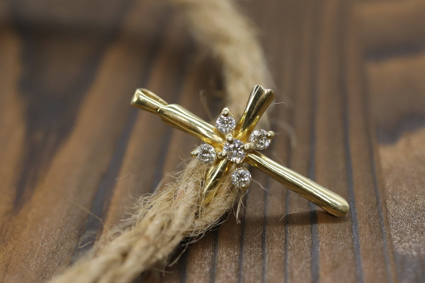14k Gold Cross Crucifix with Diamond cluster. 14k Cross diamond slide pendant