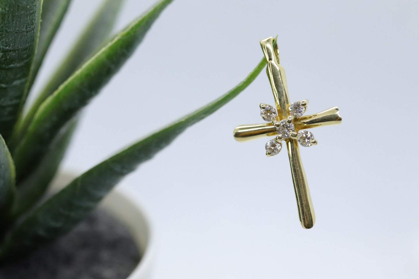 14k Gold Cross Crucifix with Diamond cluster. 14k Cross diamond slide pendant