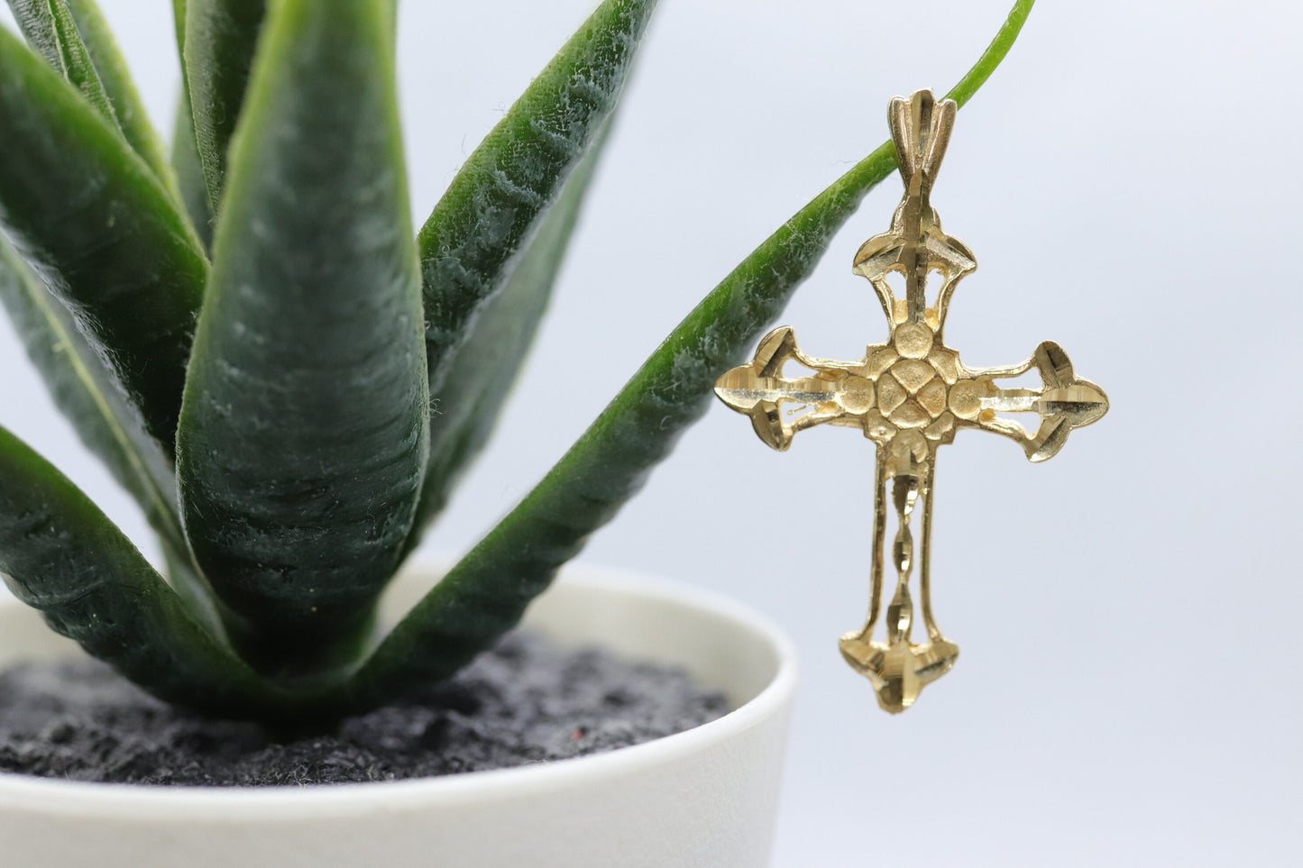 14k Gold Cross Crucifix . 14k engraved cross