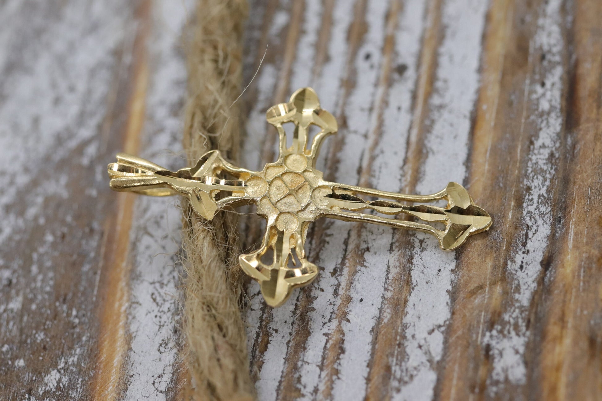 14k Gold Cross Crucifix . 14k engraved cross