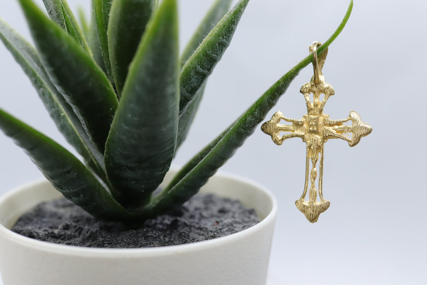 14k Gold Cross Crucifix . 14k engraved cross