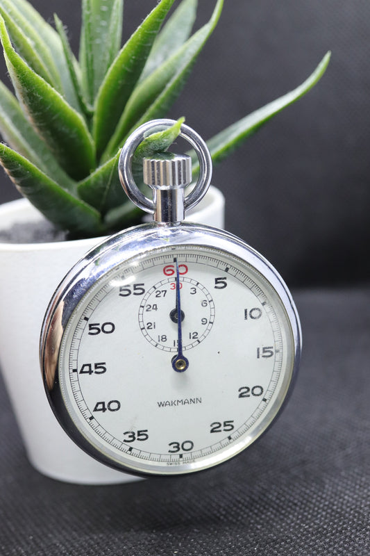 WAKMANN Manual Timer. Vintage Pocket Watch Timer Silver tone