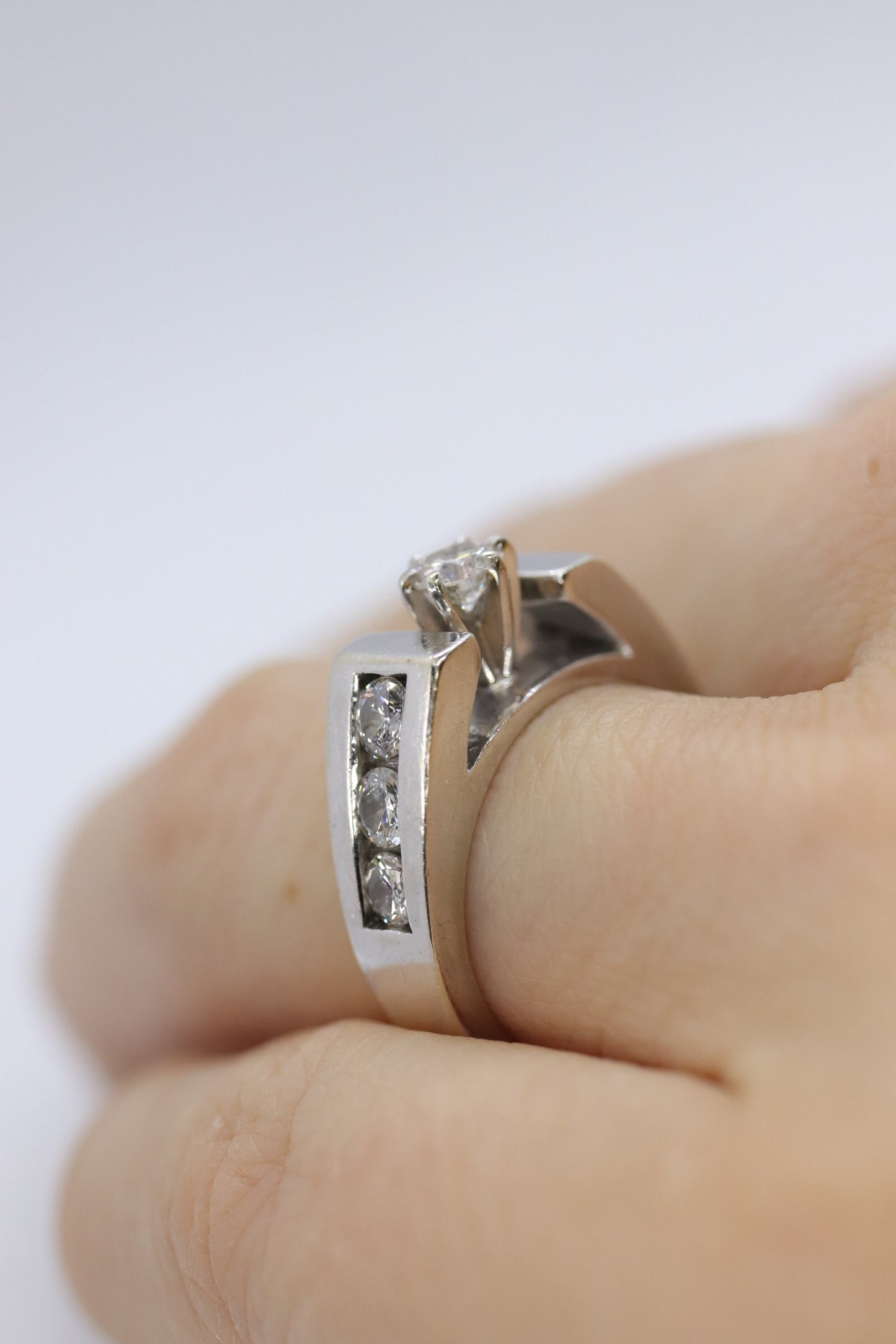 14k Diamond Solitaire with accents. 1.09ctw diamonds Vintage 14k Engagement or Wedding ring.
