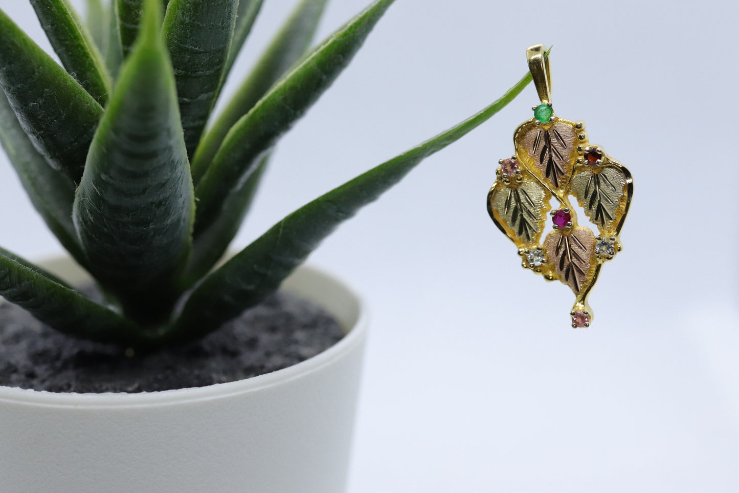 10k 12k Black Hills Gold Pendant. Black Hills Gold Ruby Garnet Emerald Topaz Leaves pendant