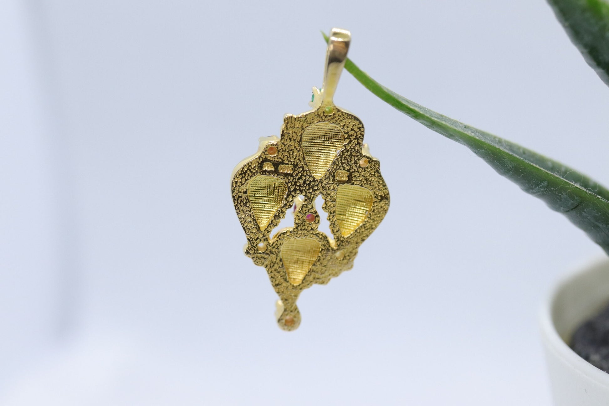 10k 12k Black Hills Gold Pendant. Black Hills Gold Ruby Garnet Emerald Topaz Leaves pendant