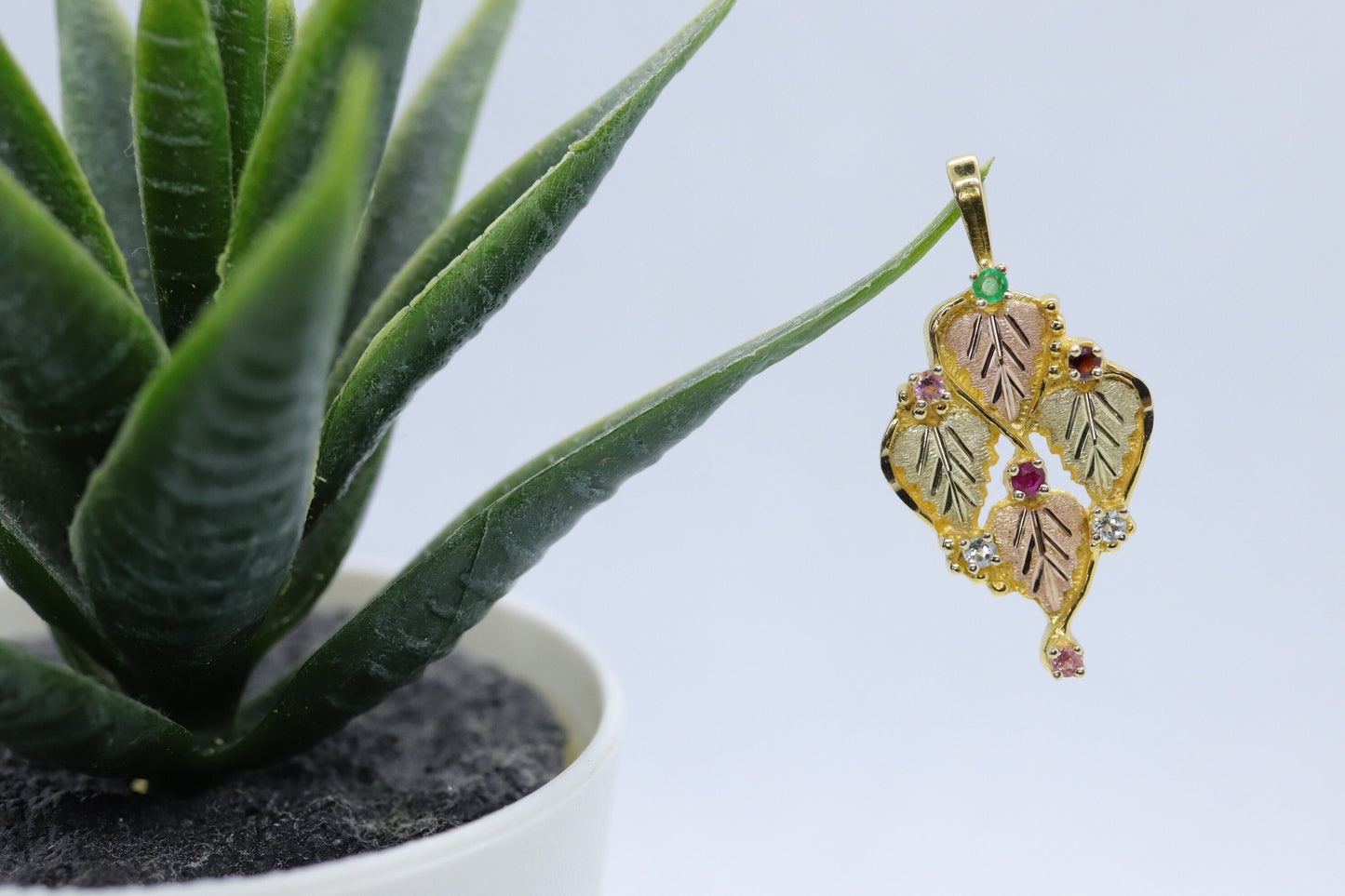 10k 12k Black Hills Gold Pendant. Black Hills Gold Ruby Garnet Emerald Topaz Leaves pendant