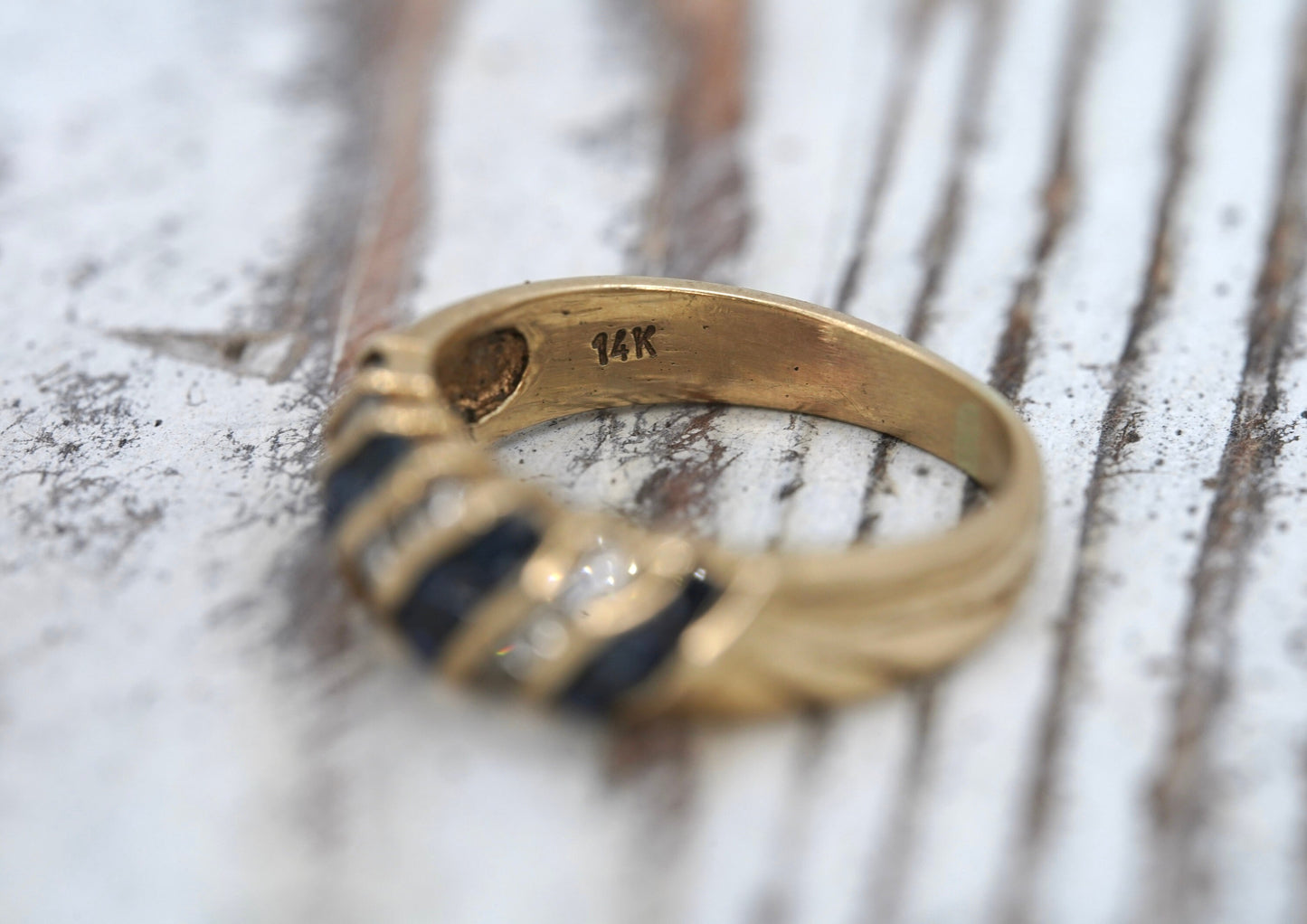Stunning 14k Diamond and Sapphires Band. 14k Diamond and sapphire channel ring.