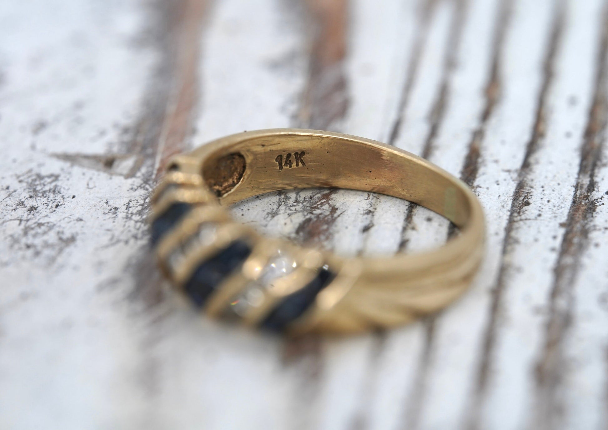 Stunning 14k Diamond and Sapphires Band. 14k Diamond and sapphire channel ring.