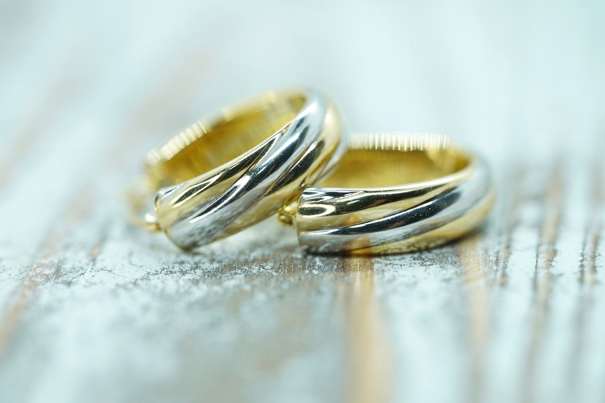 14k Gold Yellow and White HOOP Earrings. 14k High Polish Gloss earrings.