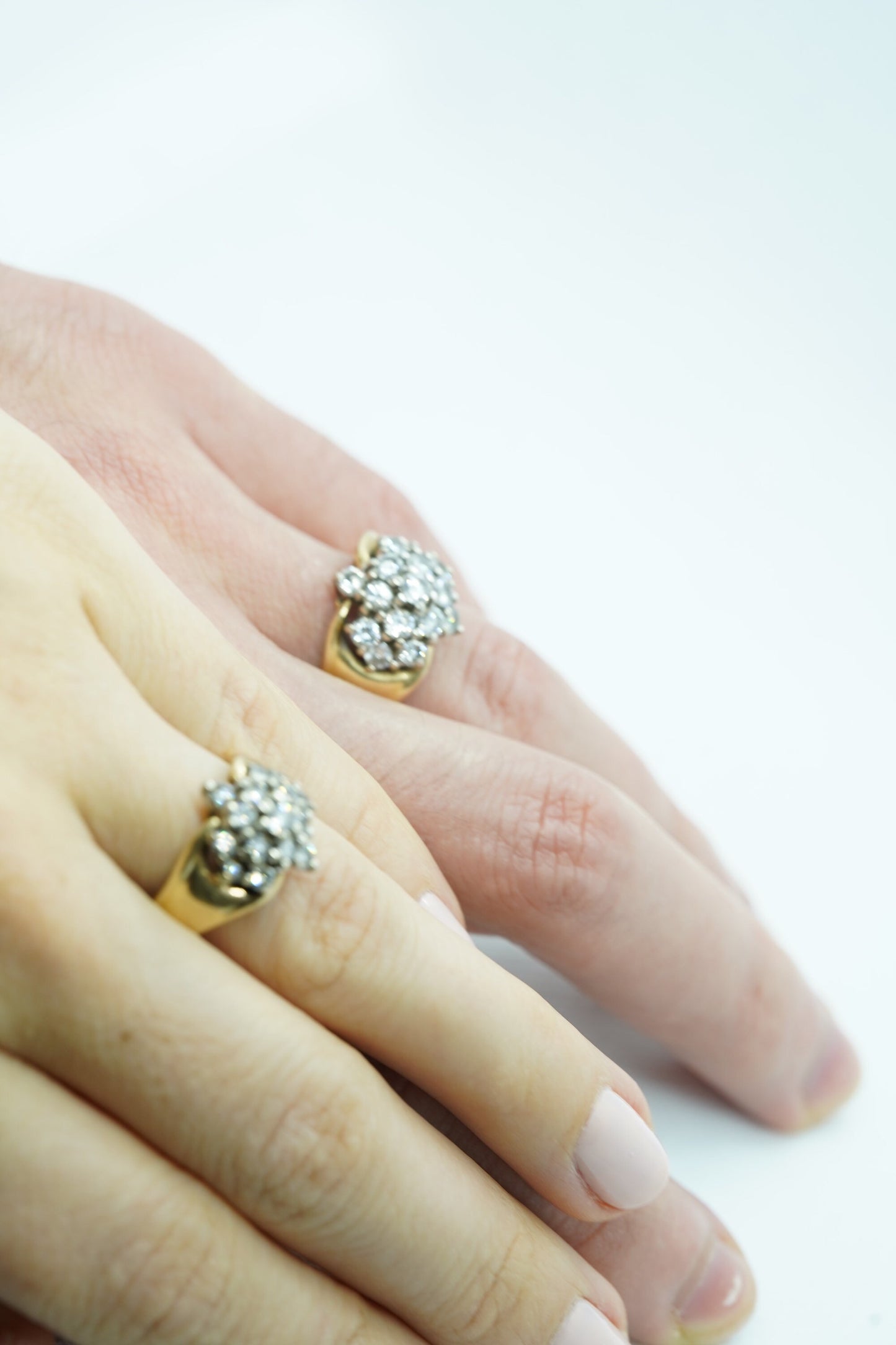 14k Diamond Cluster HIS/HER Set Ring. Waterfall diamond. 1.22ctw diamonds.