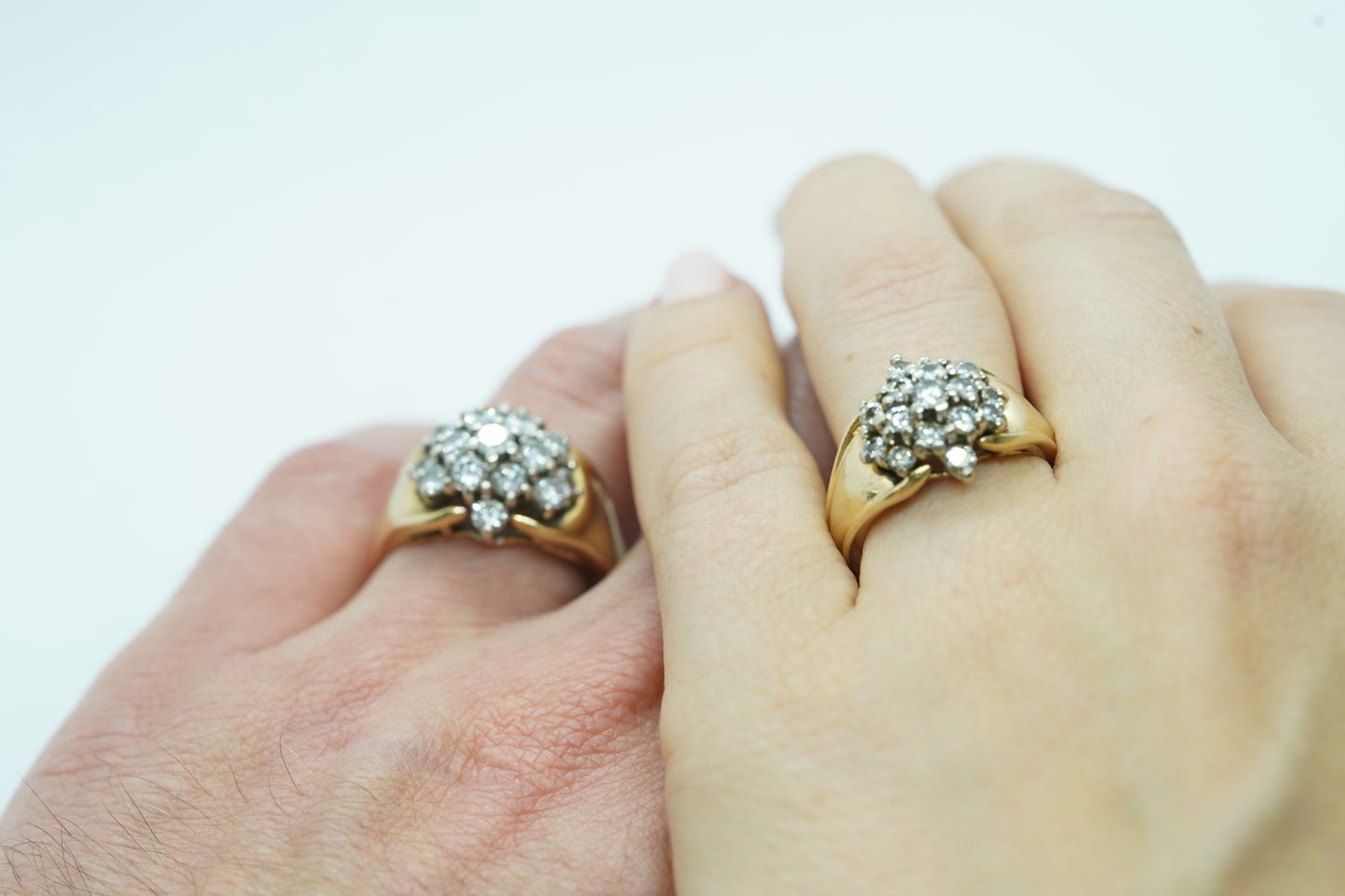 14k Diamond Cluster HIS/HER Set Ring. Waterfall diamond. 1.22ctw diamonds.