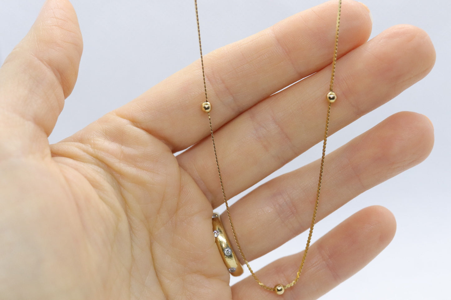 14k S-Link Serpentine BEAD necklace. Italy. 24in 1mm wide 2.7grams chain