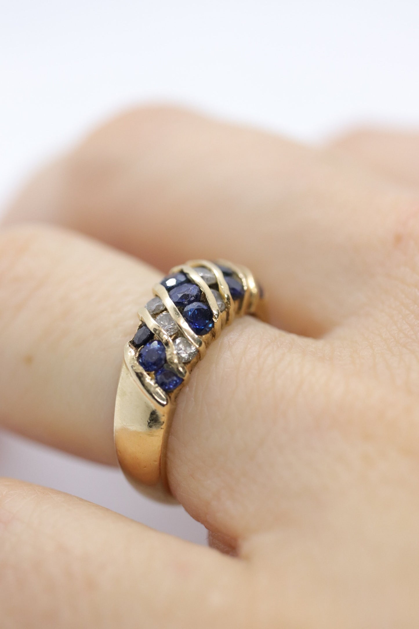 Stunning 14k Diamond and Sapphires Band. 14k Diamond and sapphire channel ring.