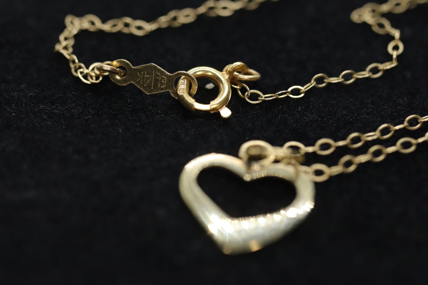 14k Open Heart Pendant. 14k Cable chain necklace. 1mm wide 15in length