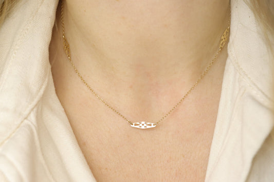 14k dainty ornate filigree cable chain necklace. 15in
