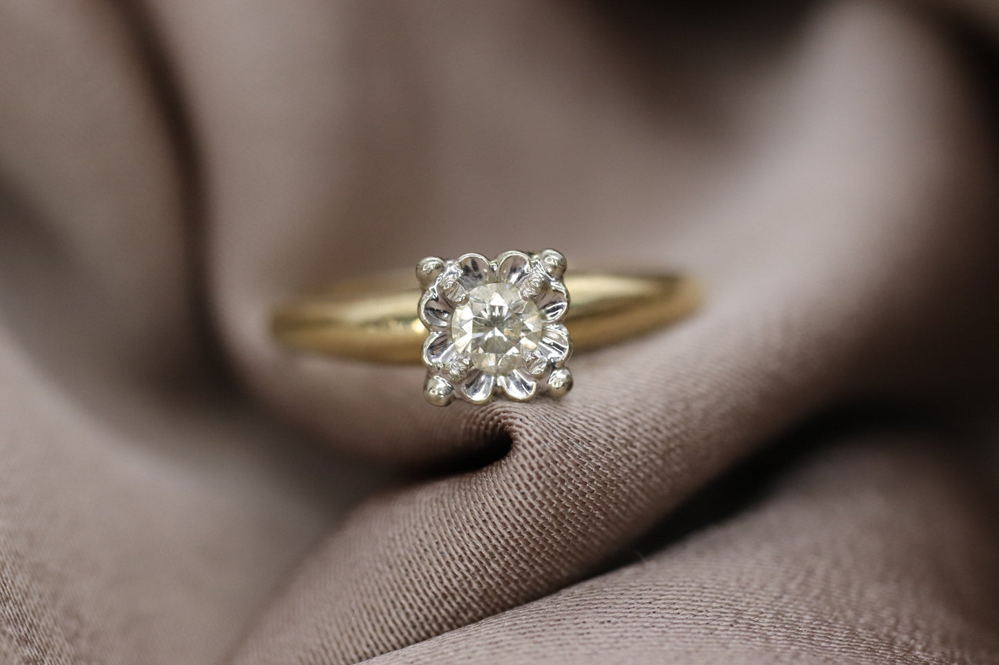 Art Deco Diamond ring. 14k Yellow and White Gold Square table.