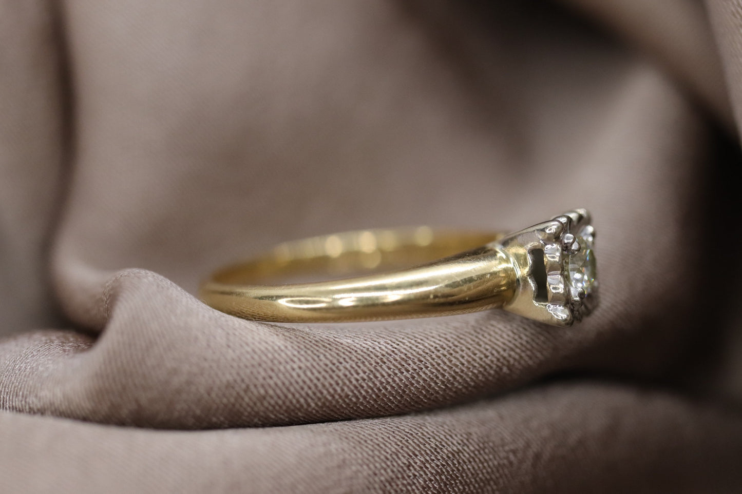 Art Deco Diamond ring. 14k Yellow and White Gold Square table.