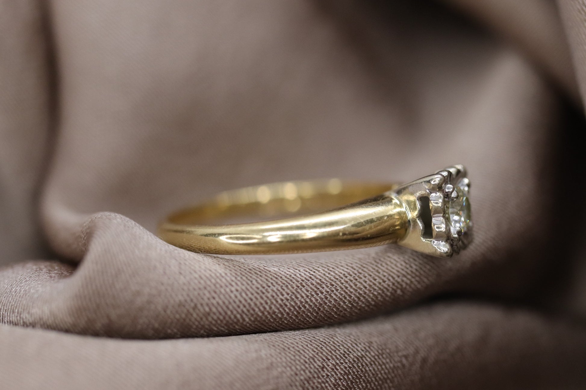 Art Deco Diamond ring. 14k Yellow and White Gold Square table.