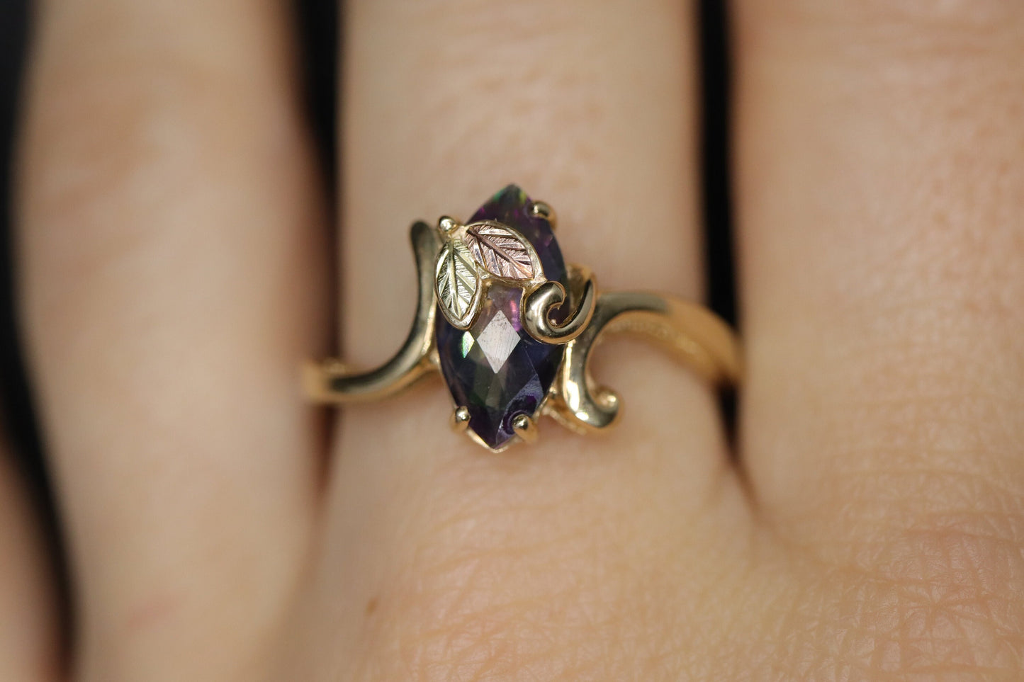 Black Hills Gold Ring. 10k Multi-Tone Mystic Topaz Black Hills Gold Statement Ring.