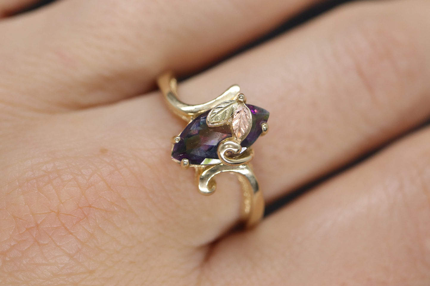 Black Hills Gold Ring. 10k Multi-Tone Mystic Topaz Black Hills Gold Statement Ring.