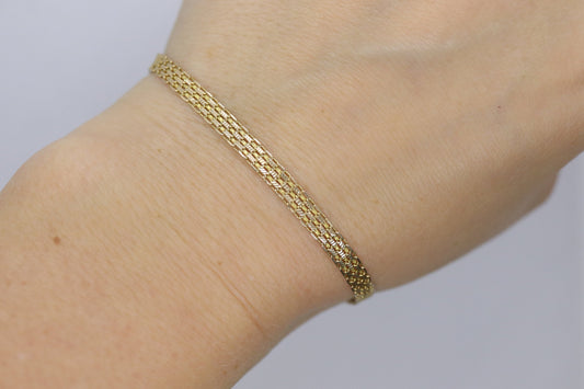10k Bismark Chain Mesh Bracelet. 3 Row Mesh link Yellow gold Bracelet.