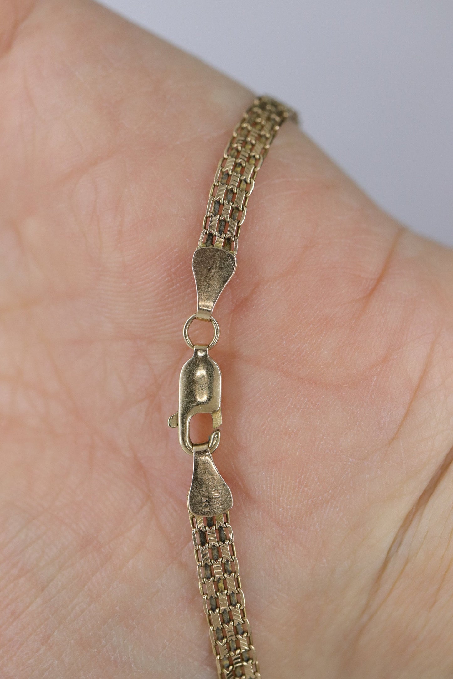 10k Bismark Chain Mesh Bracelet. 3 Row Mesh link Yellow gold Bracelet.