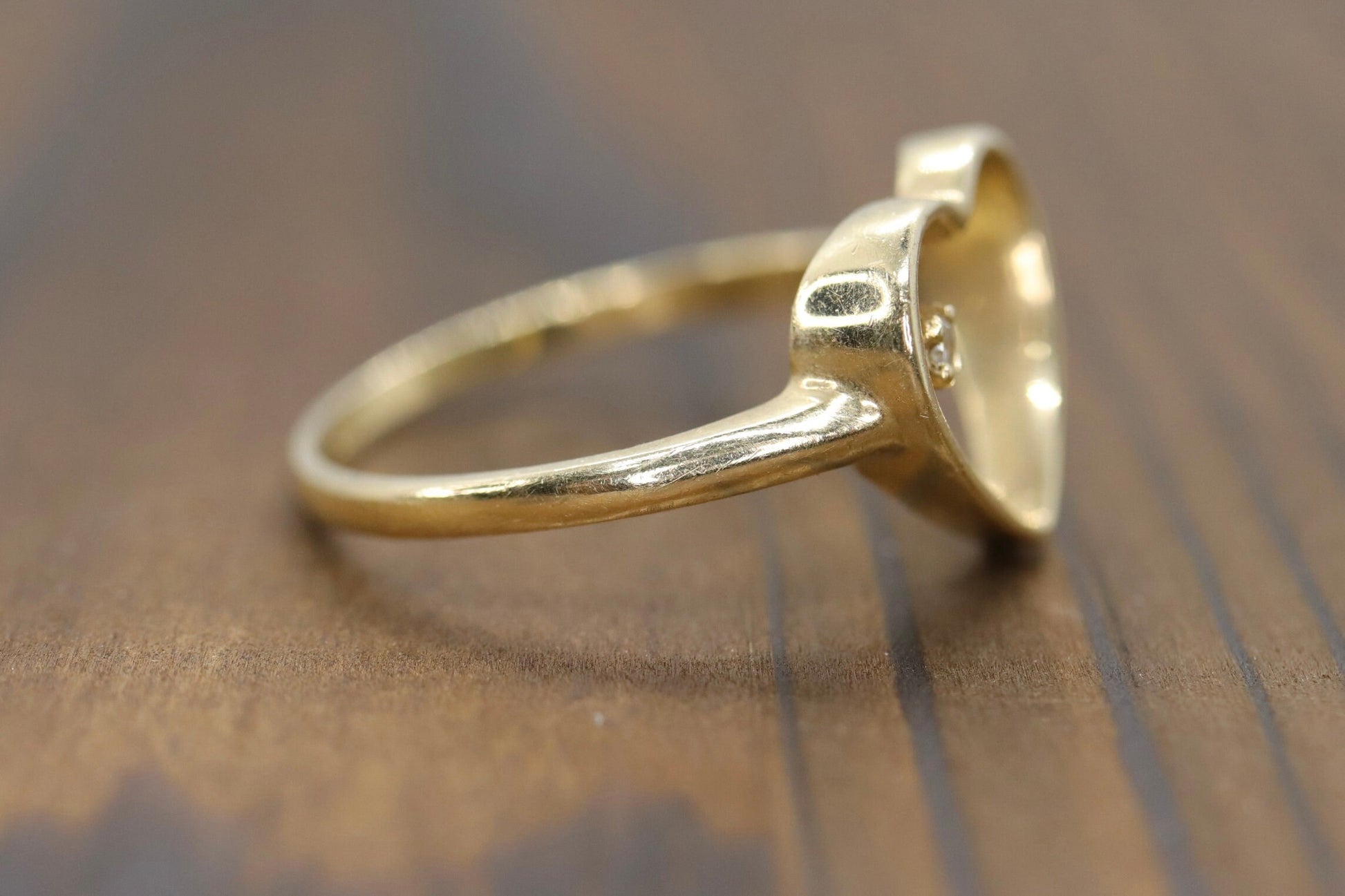 14k Open Heart and diamond ring. Dainty Heart love beat ring.