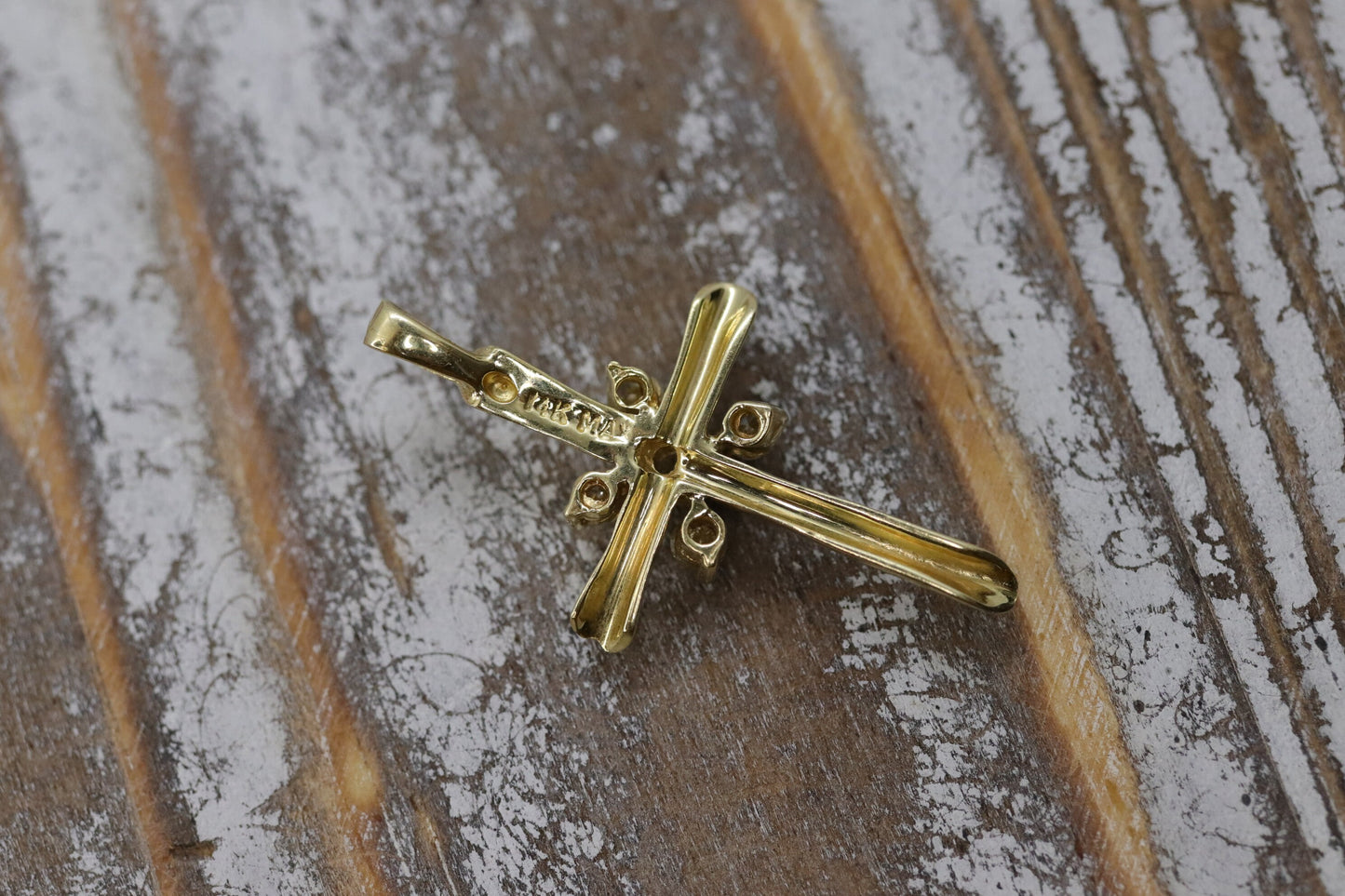 14k Gold Cross Crucifix with Diamond cluster. 14k Cross diamond slide pendant