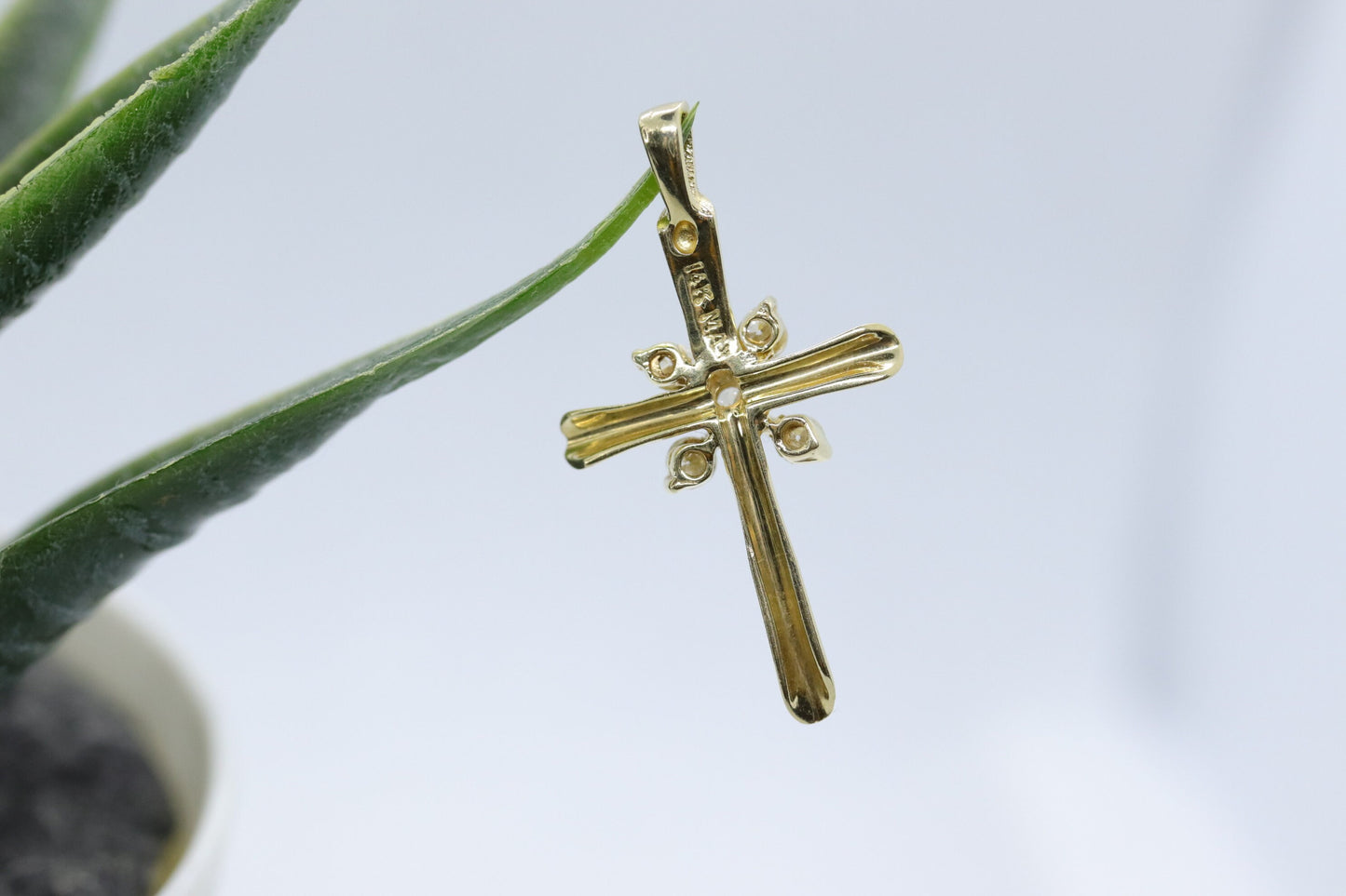 14k Gold Cross Crucifix with Diamond cluster. 14k Cross diamond slide pendant