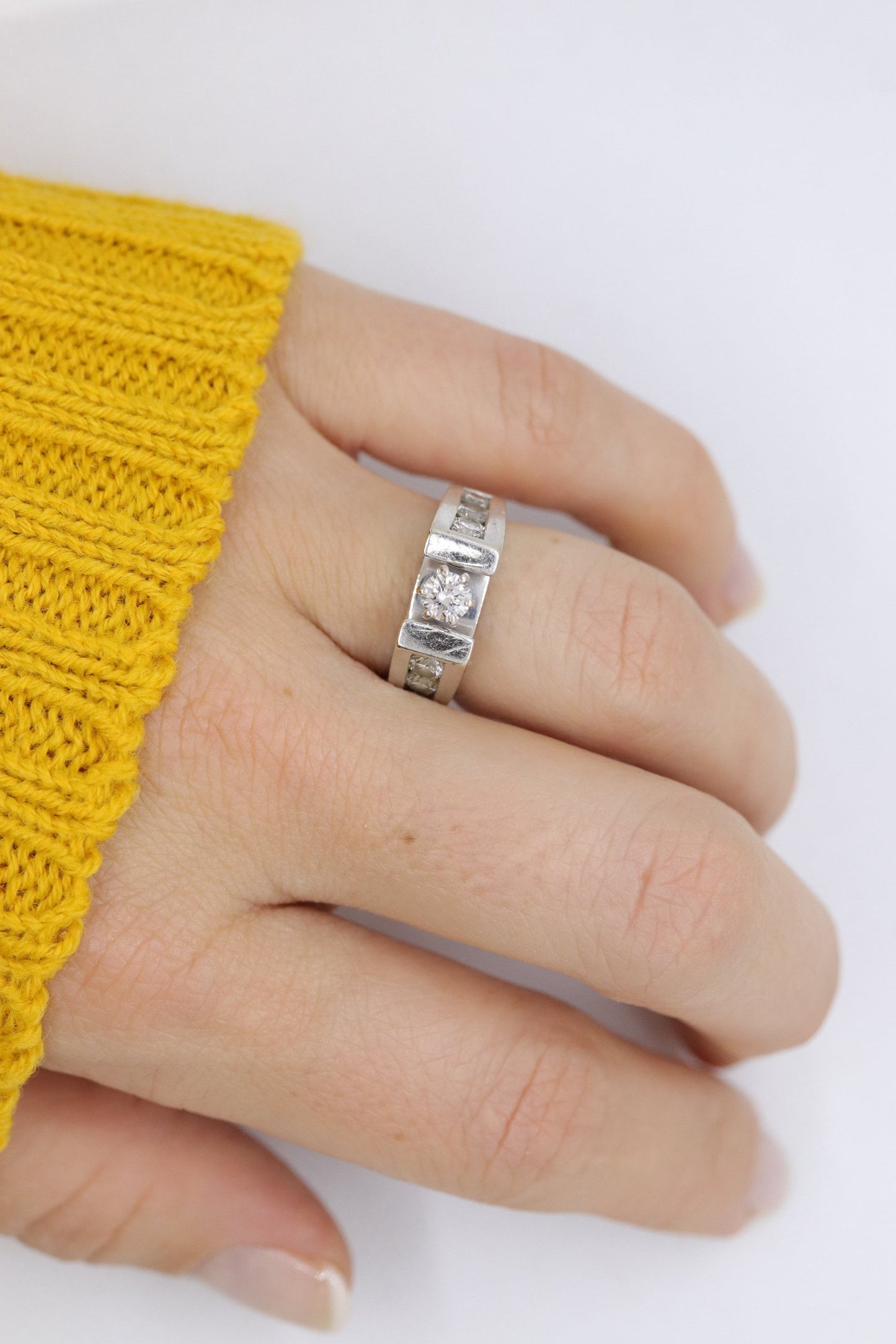 14k Diamond Solitaire with accents. 1.09ctw diamonds Vintage 14k Engagement or Wedding ring.