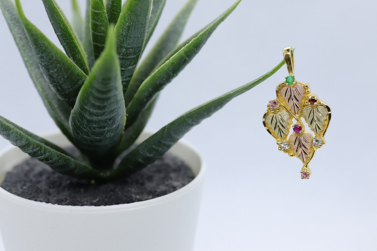 10k 12k Black Hills Gold Pendant. Black Hills Gold Ruby Garnet Emerald Topaz Leaves pendant