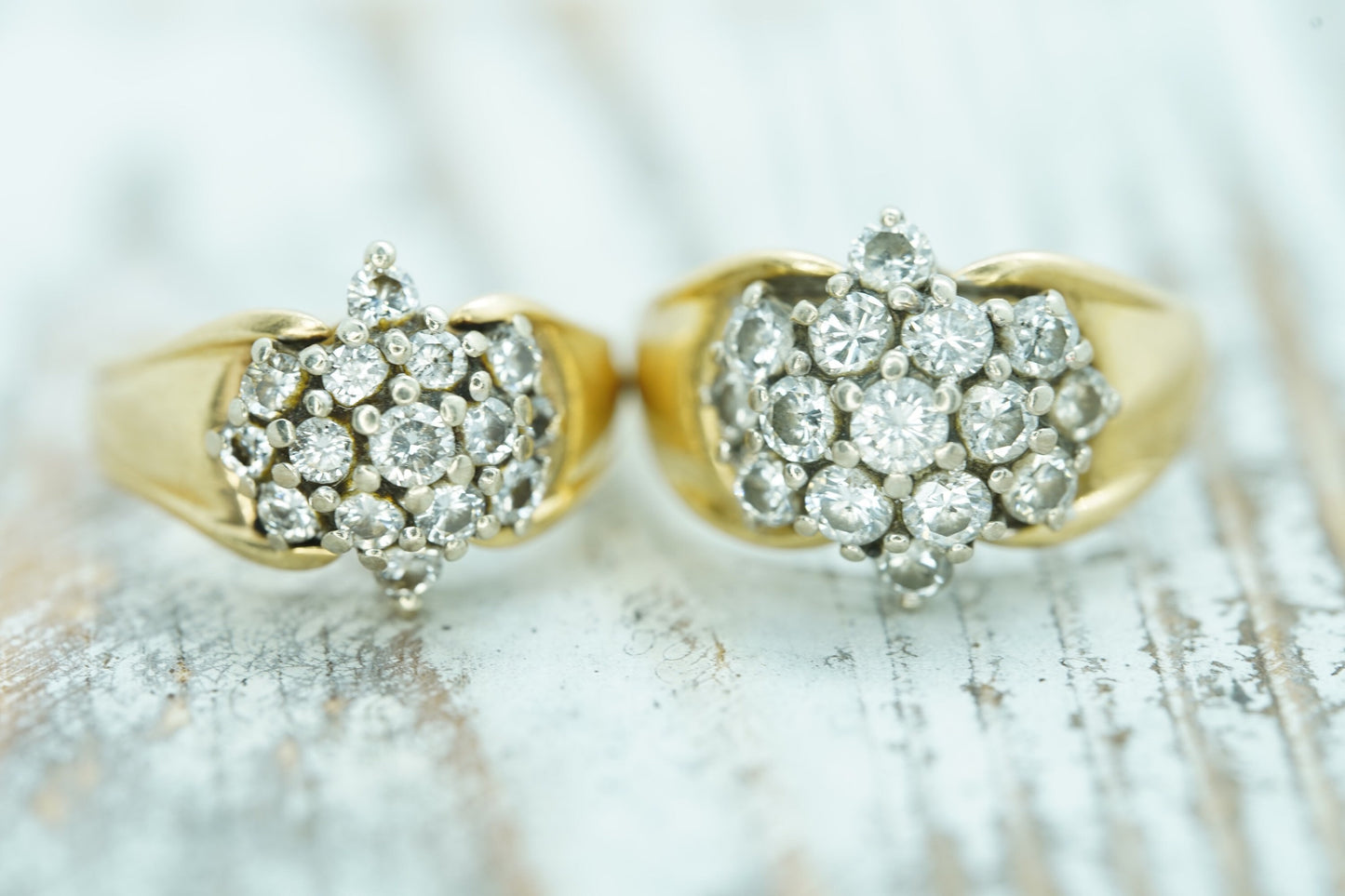 14k Diamond Cluster HIS/HER Set Ring. Waterfall diamond. 1.22ctw diamonds.