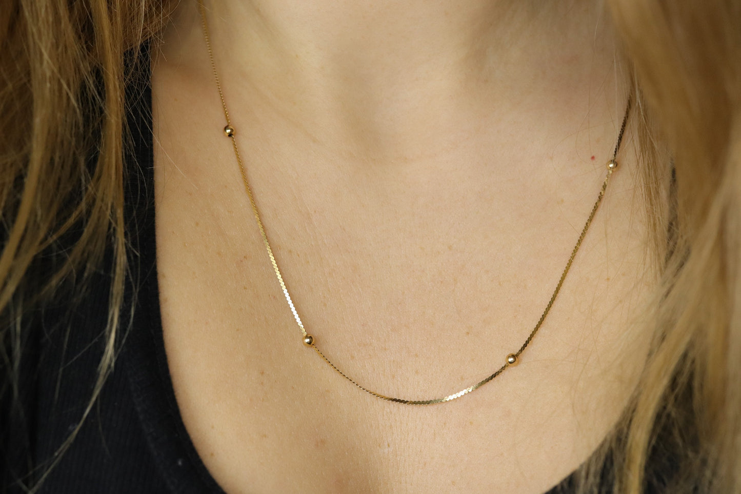 14k S-Link Serpentine BEAD necklace. Italy. 24in 1mm wide 2.7grams chain