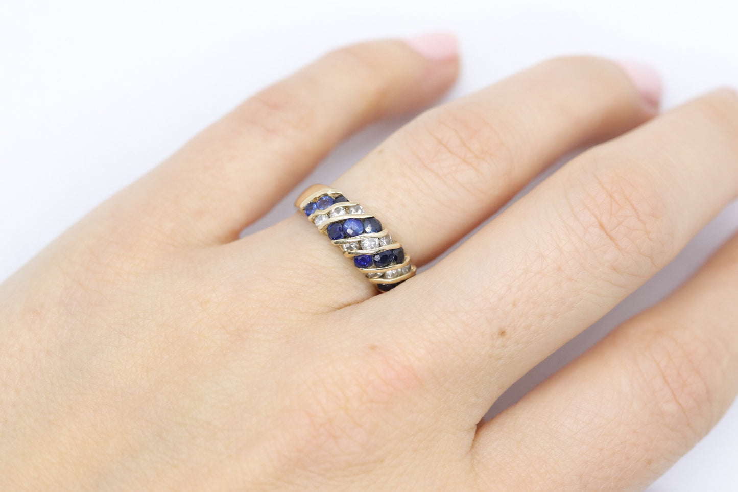 Stunning 14k Diamond and Sapphires Band. 14k Diamond and sapphire channel ring.