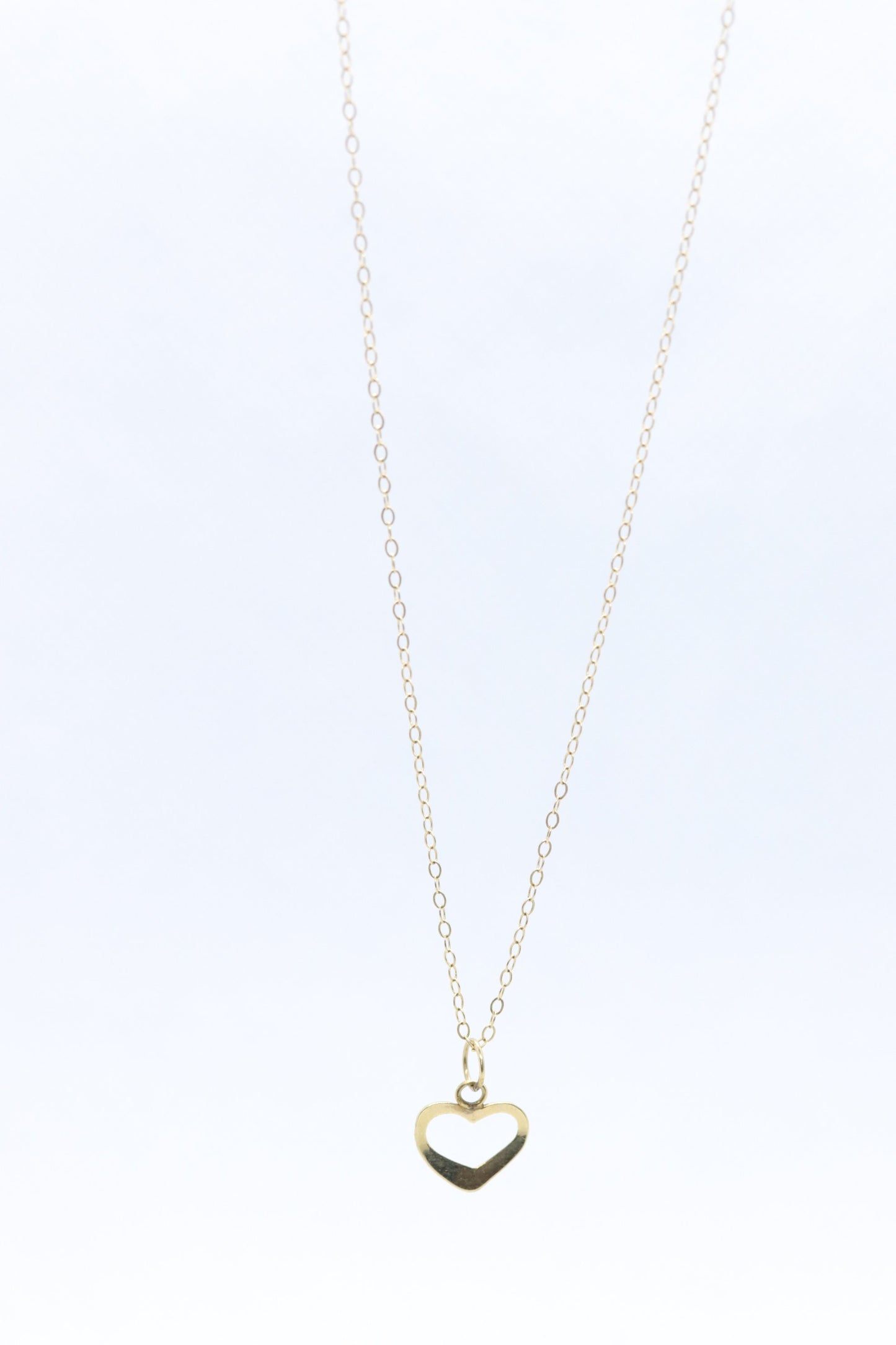 14k Open Heart Pendant. 14k Cable chain necklace. 1mm wide 15in length