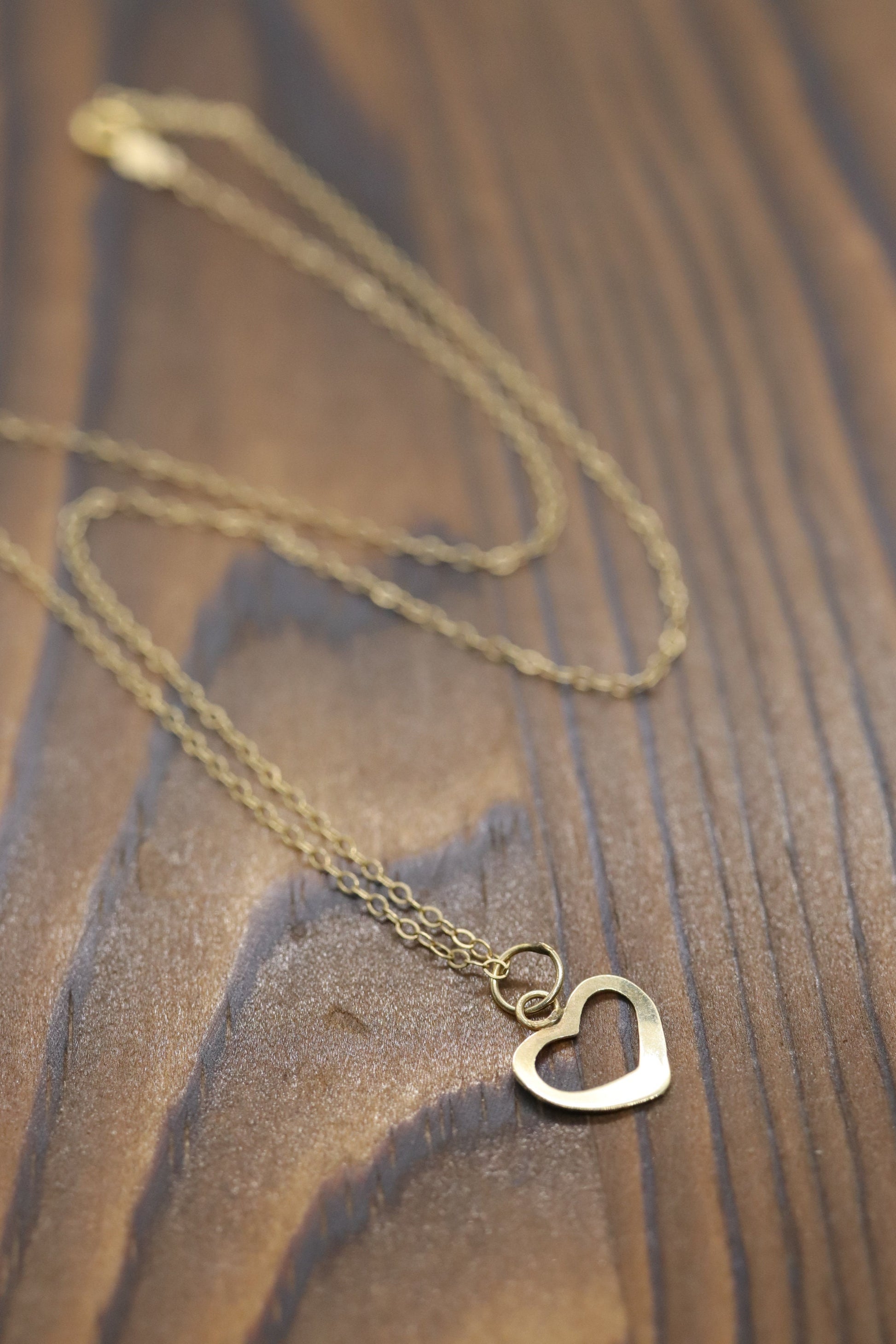 14k Open Heart Pendant. 14k Cable chain necklace. 1mm wide 15in length