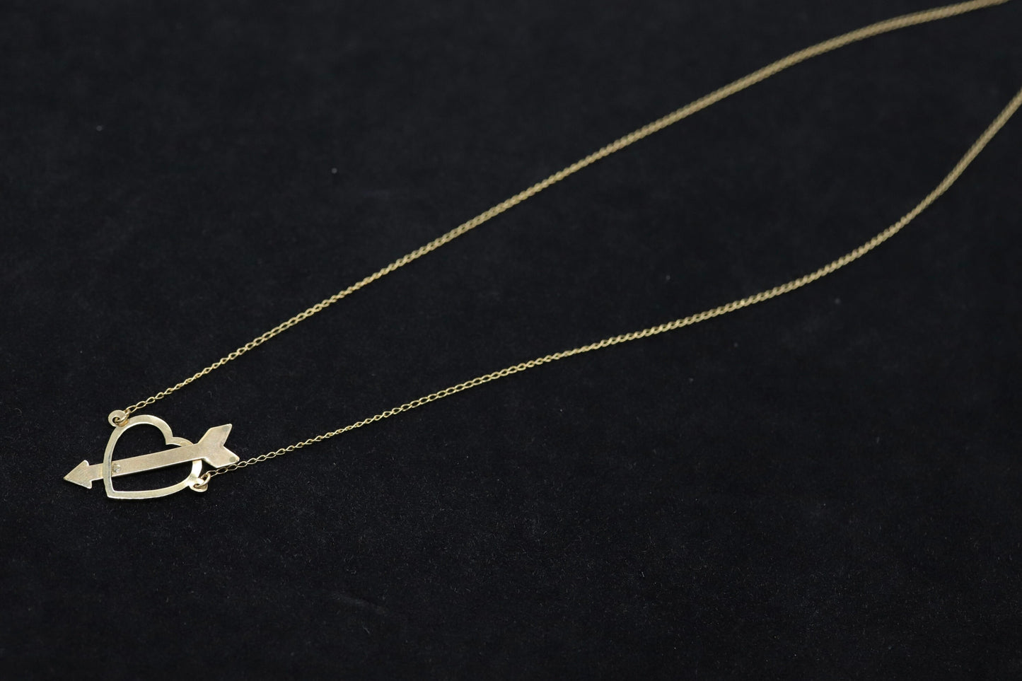 14k Open Heart Pendant. 14k Pierced Heart Arrow Cable chain necklace. 1mm wide 15in length