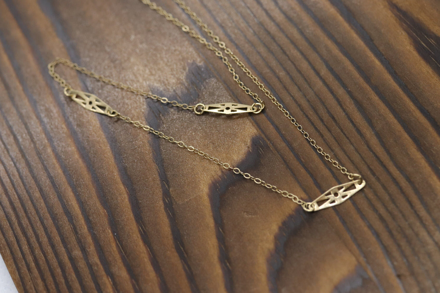 14k dainty ornate filigree cable chain necklace. 15in