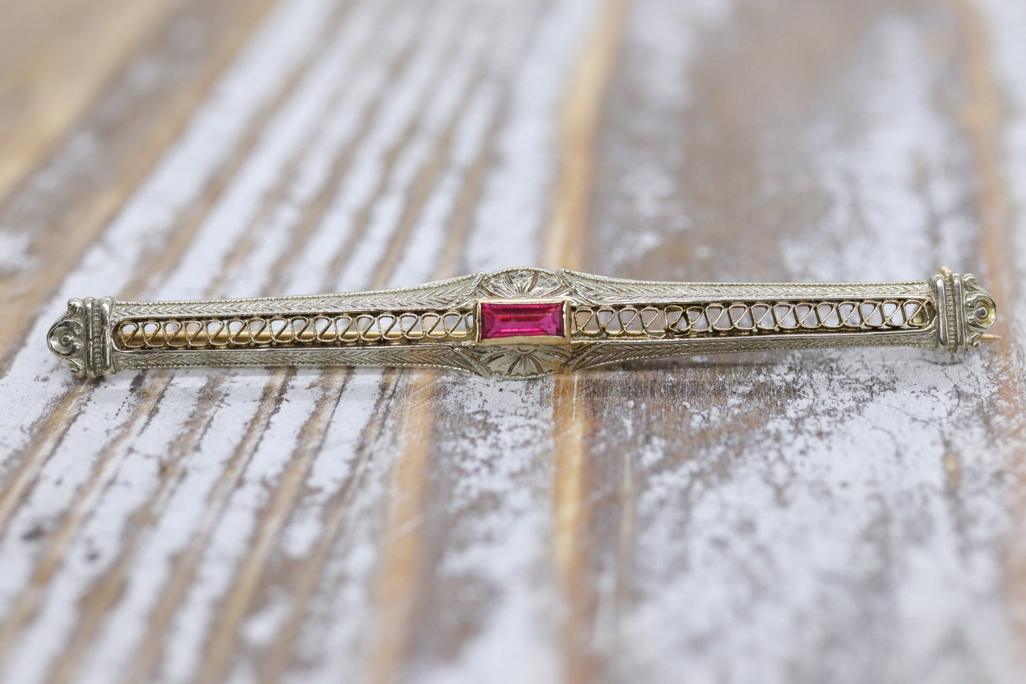 10k Ruby filigree art deco Lingerie bar brooch or lingerie pin