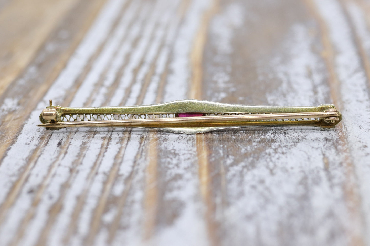 10k Ruby filigree art deco Lingerie bar brooch or lingerie pin