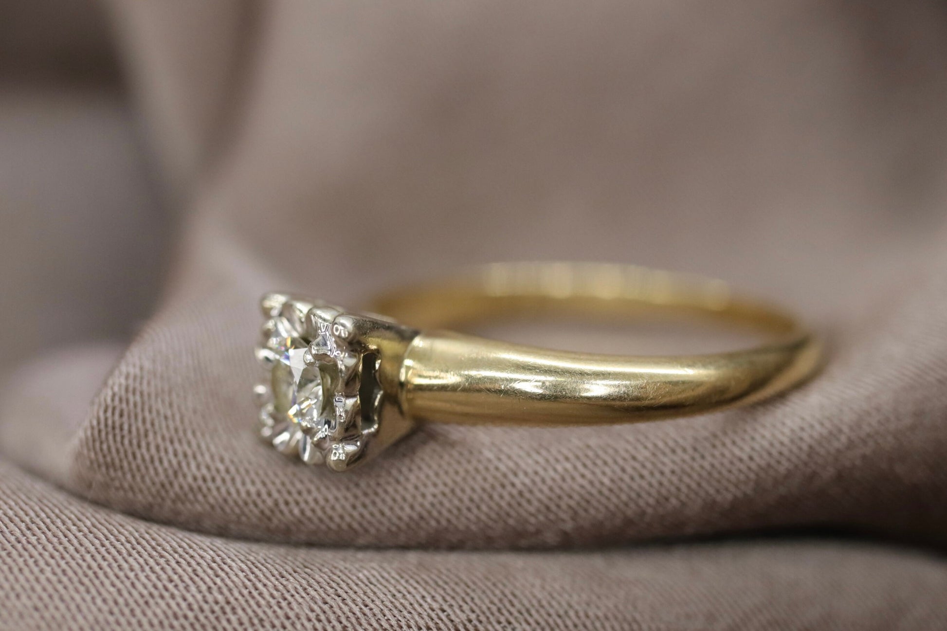 Art Deco Diamond ring. 14k Yellow and White Gold Square table.