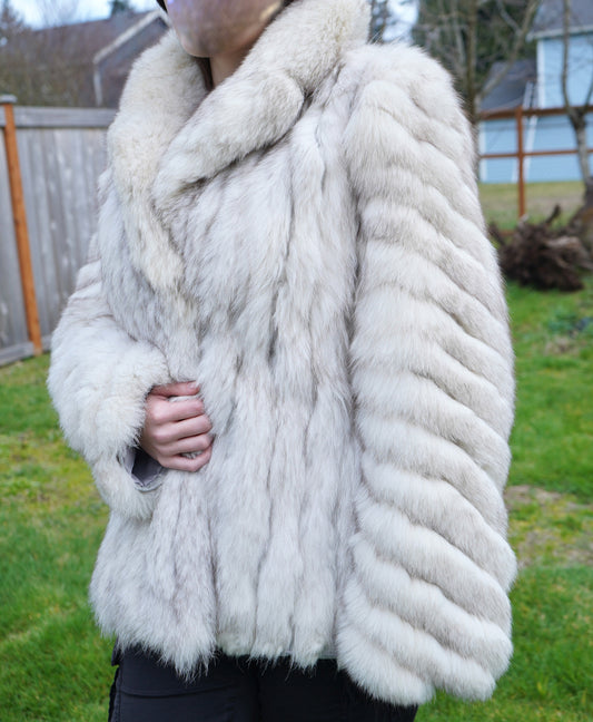 Saga Furs BLUE ARCTIC Natural FOX Fur Coat Jacket