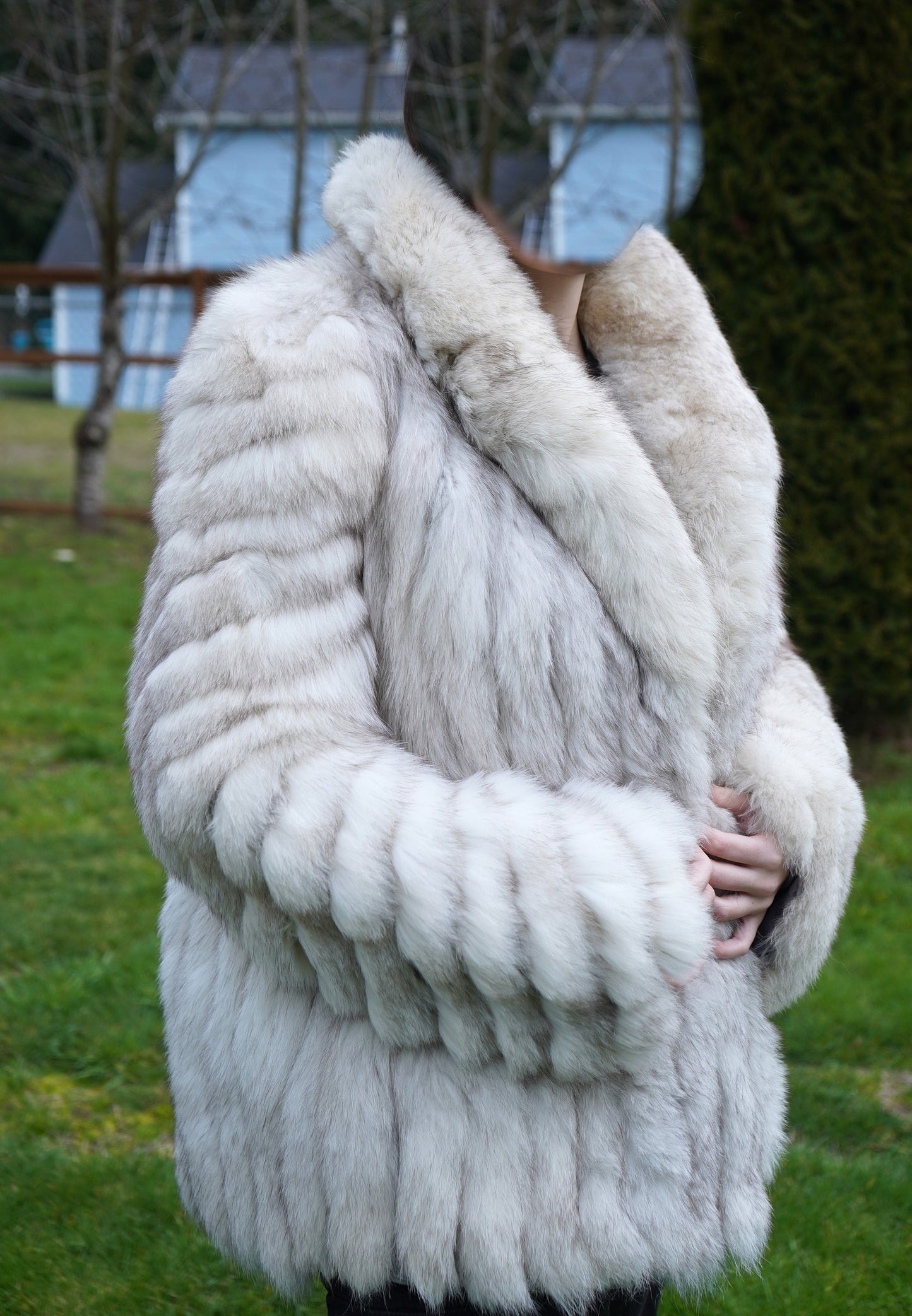 Saga Furs BLUE ARCTIC Natural FOX Fur Coat Jacket