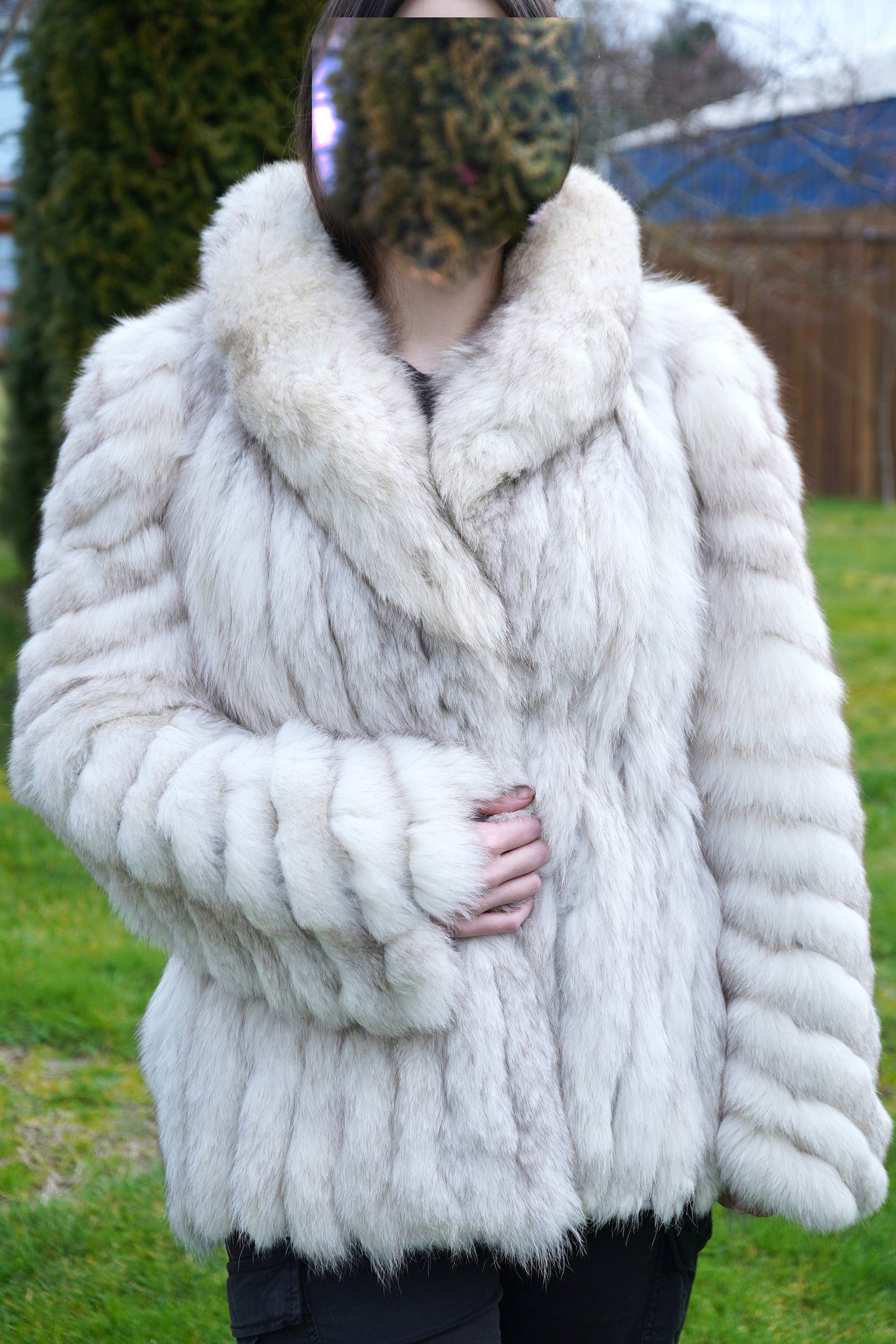 Saga Furs BLUE ARCTIC Natural FOX Fur Coat Jacket